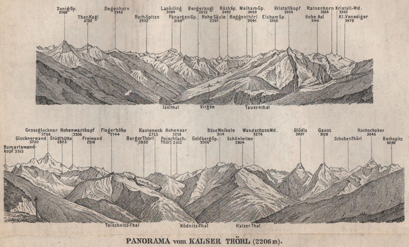 KALSER THÖRL Panorama. Grossglockner. Kals-Matrei. Hohen Tauern. SMALL 1899 map
